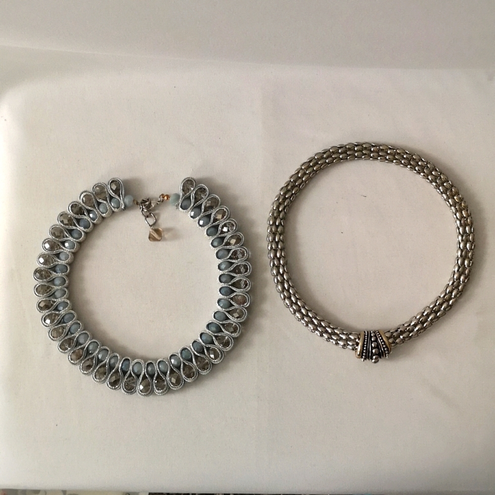 Set of Two Collar Length Necklaces, Victorian Inspired & Other with Magnet Close